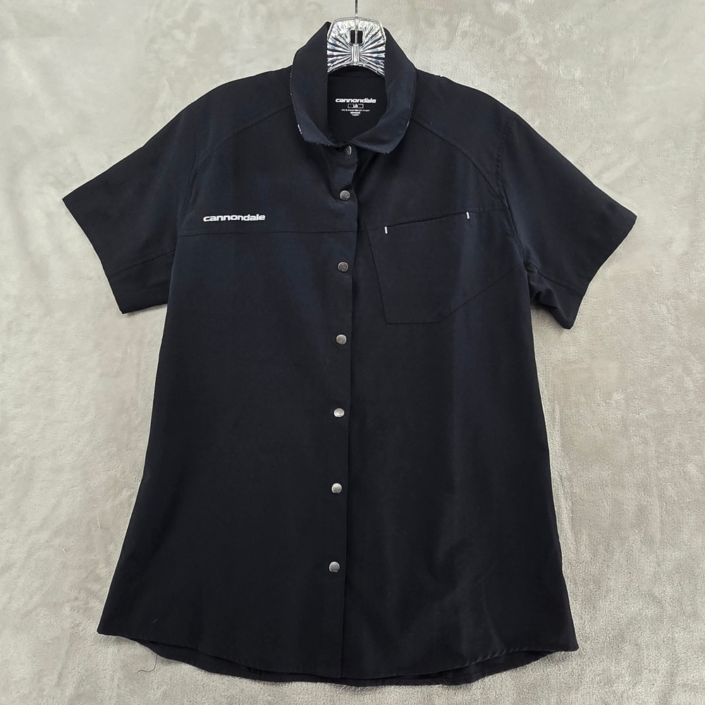 Cannondale Button Up Shirt Womens Large Black Short Sleeve Snap Front